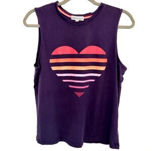 Pj Salvage Women's Sz Small Tank Top Purple Sundaze Graphic Sleep Rainbow Heart